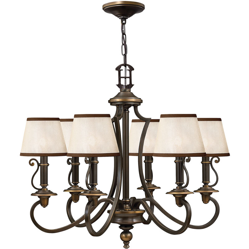 Lampadario Classico Plymouth Acciaio Bronzo Antico Tessuto 6 Luci E14