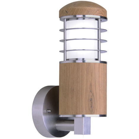 Elstead Poole - Applique da esterno a 1 luce Acciaio inossidabile, Teak IP44, E27