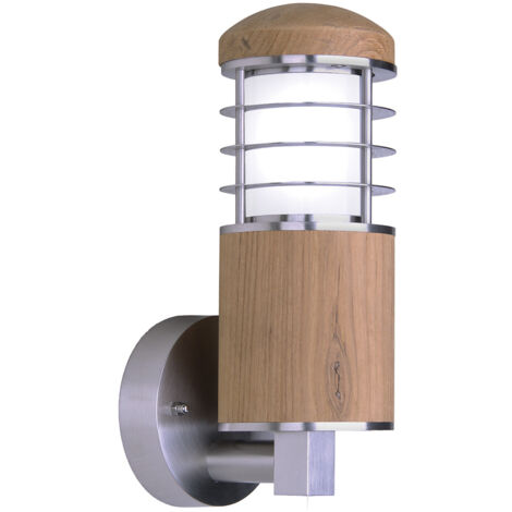 Elstead Poole - Applique murale extérieure à 1 ampoule en acier inoxydable, teck IP44, E27