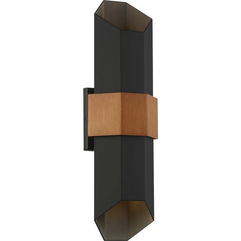 Quoizel Chasm Outdoor Up Down Wall Lamp Matte Black (with painted wood effect strap), 3000K, IP44 - Elstead