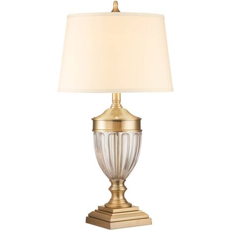 Elstead Quoizel Dennison Lampe de table avec abat-jour conique rond laiton brossé