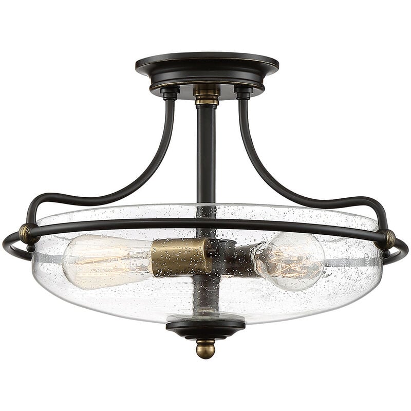 Quoizel Griffin Bowl Semi Flush Ceiling Light Palladian Bronze with Weathered Brass Accents - Elstead