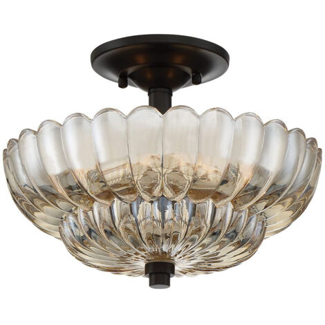 Elstead Quoizel Whitecap Plafonnier traditionnel en verre ambré teinté, marron cacao moucheté, 3 ampoules E14