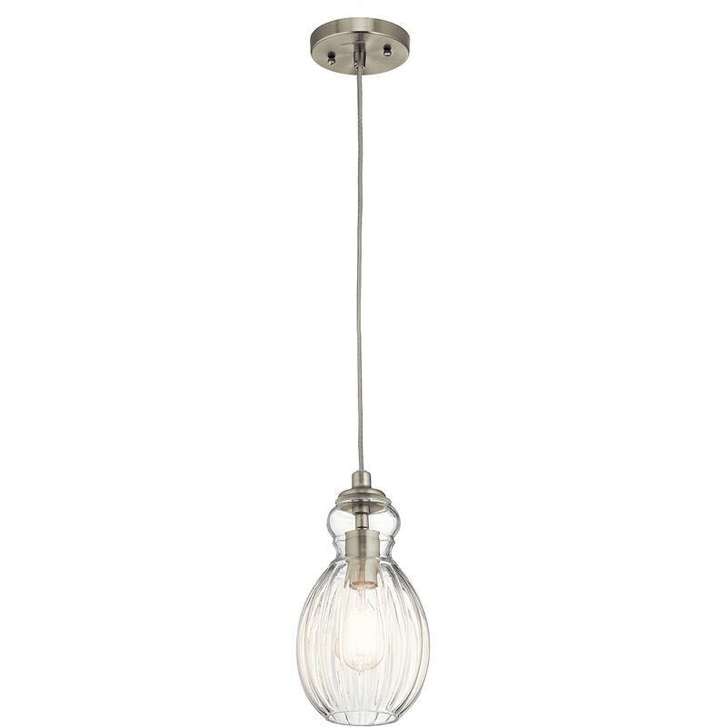 Riviera 1 Light Pendant, Brushed Nickel, E27 - Elstead