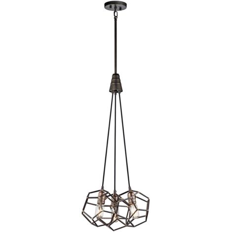 Elstead Rocklyn - 3 Licht Cluster Pendant Cage Light Steel, E27