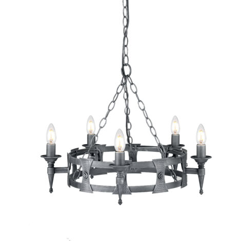 Elstead Saxon - 5 Light Chandelier Black, Silber Finish, E14