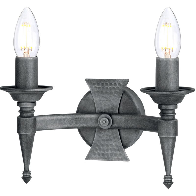 Saxon - Lampada da parete a candela da interni a 2 luci nero argento, E14 - Elstead