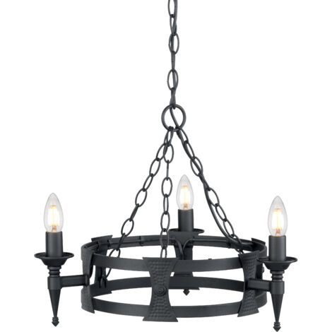 Elstead Saxon - Lampadario 3 Luci Finitura Nera, E14