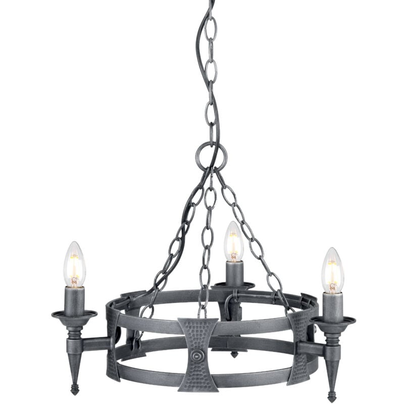 Saxon - Lampadario 3 Luci Nero, Finitura Argento, E14 - Elstead