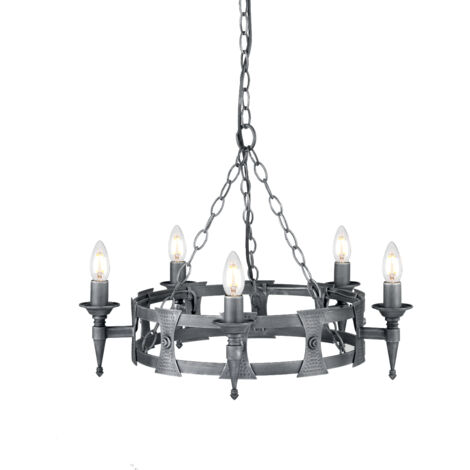 Elstead Saxon - Lustre à 5 ampoules noir, fini argenté, E14