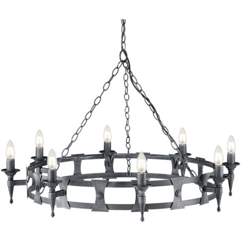Elstead Saxon - Lustre à 8 ampoules noir, fini argenté, E14