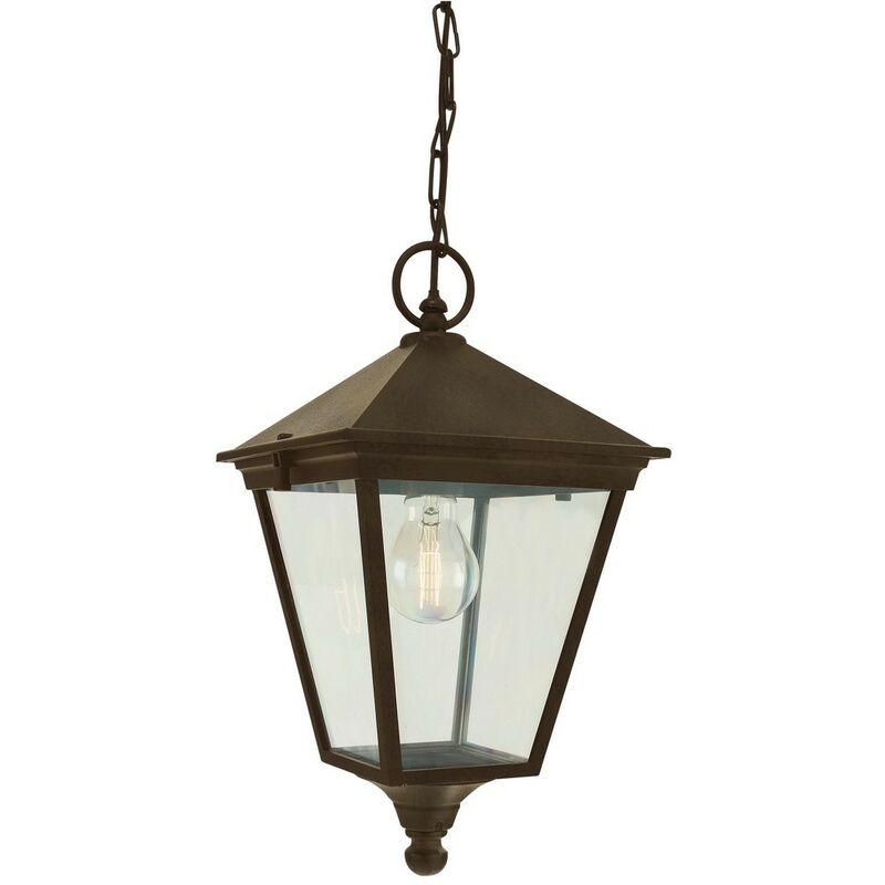 Elstead Turin - 1 Light Chain Pendant Lantern - Black, Gold IP54