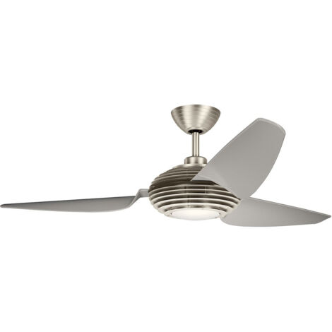 Elstead Voya Ventilateur de plafond 152 cm avec lumière LED variable 3000 K, acier inoxydable brossé, télécommande