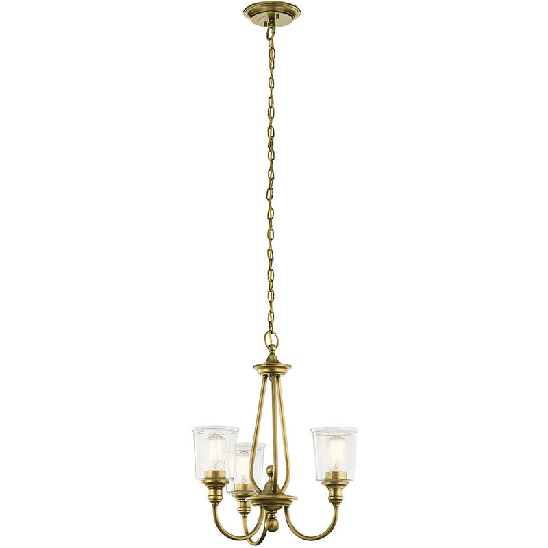 Waverly 3 Light Chandelier, Natural Brass, E27 - Elstead