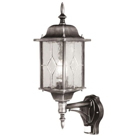 Elstead Wexford - Lanterna con sensore di movimento per esterni a 1 luce Nero Argento IP43, E27
