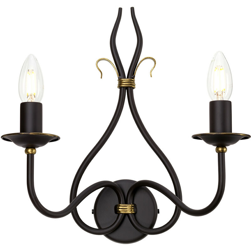 Windermere - Applique da parete con candela a 2 luci per interni Oro, Ruggine, E14 - Elstead