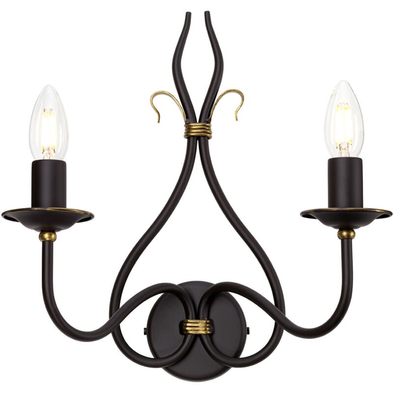 Windermere - Applique da parete con candela a 2 luci per interni Oro, Ruggine, E14 - Elstead