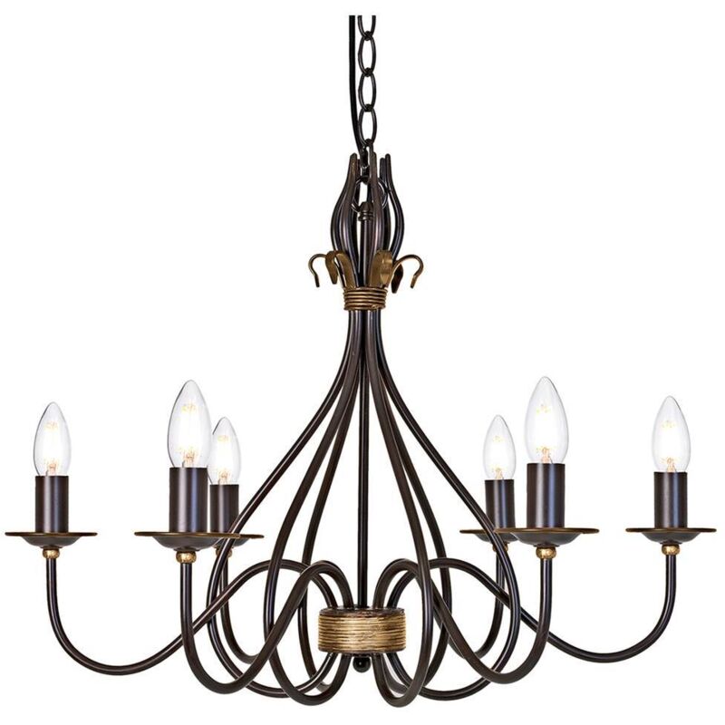 Elstead Windermere - Lampadario a 6 luci Ruggine, Finitura Oro, E14