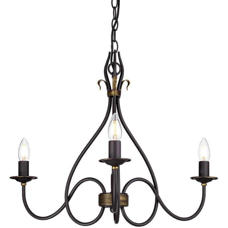Windermere - Lampadario Multi Braccio 3 Luci Ruggine, Finitura Oro - Paralume Non Incluso, attacco E14 - Elstead