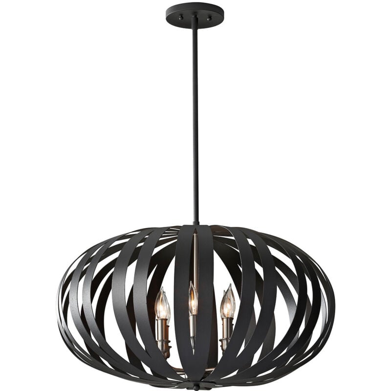 Woodstock - Lampadario a sospensione con lampadario a soffitto a gabbia sferica grande 6 luci nero, E14 - Elstead