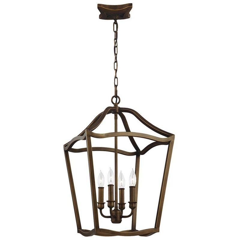 Elstead Yarmouth - 4 Light Candle Pendant Chain Lantern, Painted Aged Brass