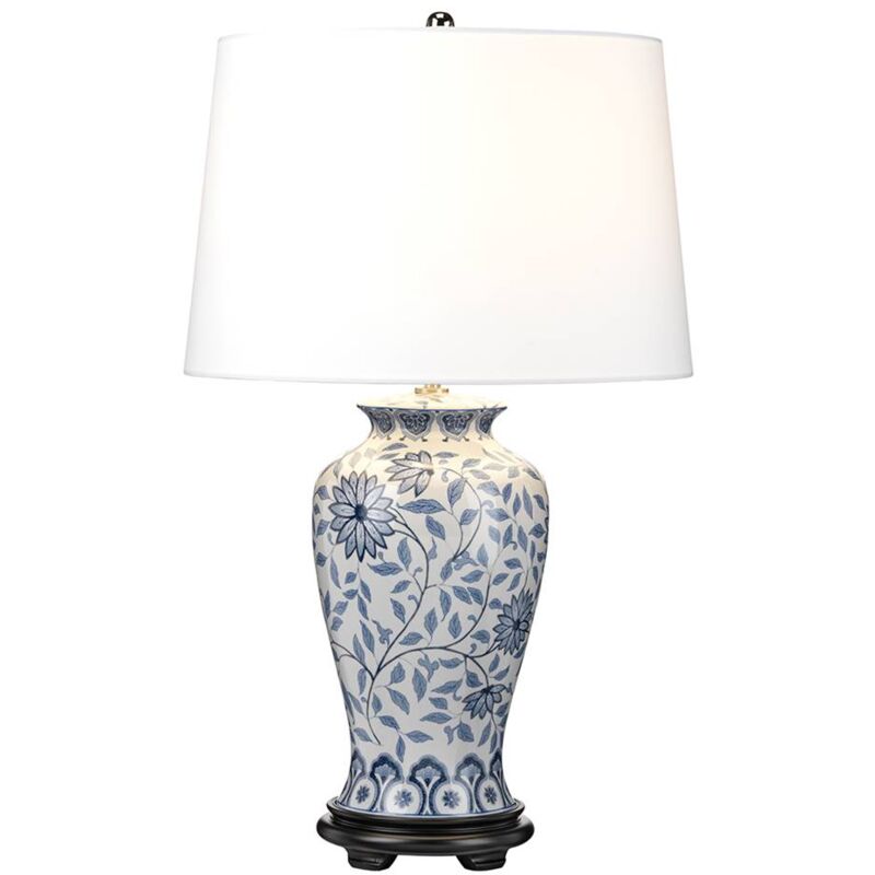 Image of Elstead - Lampada da tavolo Ying E27 1x40W Blue-White in ceramica, Polycotton White h: 65 cm b: 38 cm Dimmabile