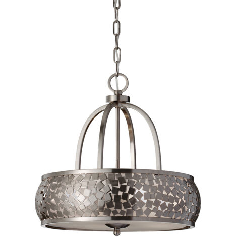 Elstead Zara - Suspension cylindrique à 4 ampoules en acier brossé avec tissu argenté, E27