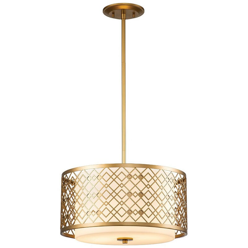 Ziggy 2 Light Cylindrical Pendant Ceiling Light, Lacquered Gold - Elstead