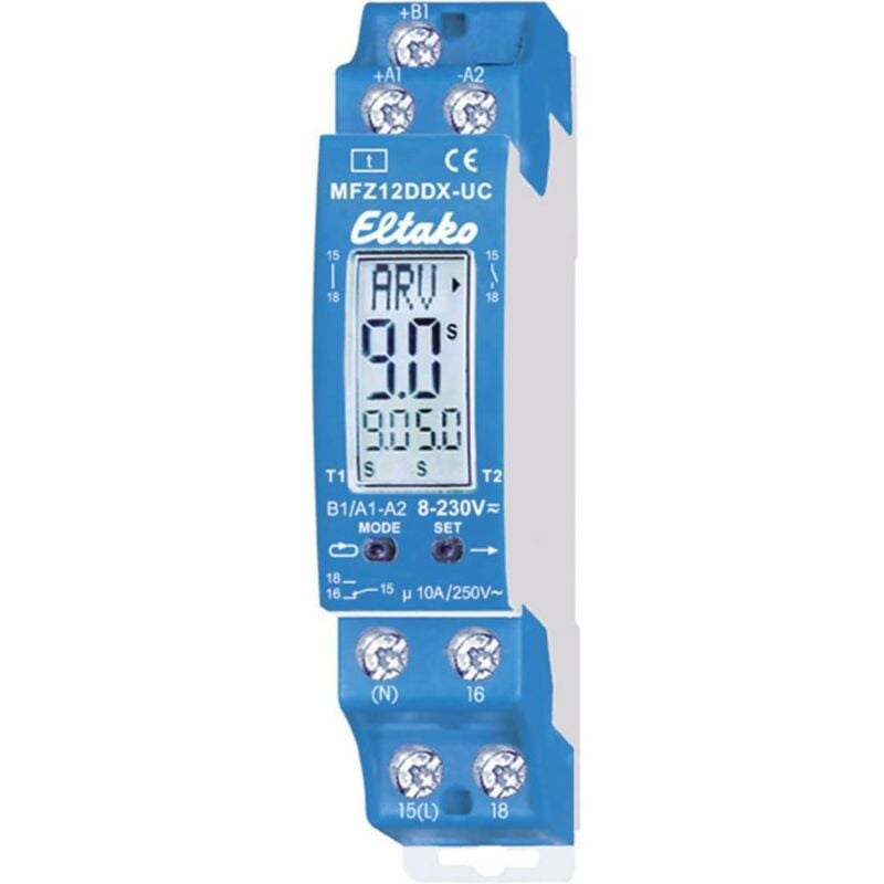 Eltako 23001004 MFZ12DDX-UC Relais temporisé multifonction 230 v 1 pc(s) Plage temporelle: 0.1 s - 99 h 1 inverseur (rt