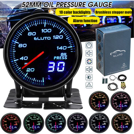 INSMA Eluto 2 '' 52 mm 12 V Universal-Öldruckmesser mit PSI-LED-10-Farbsensor mit getöntem Gesicht Fantablau