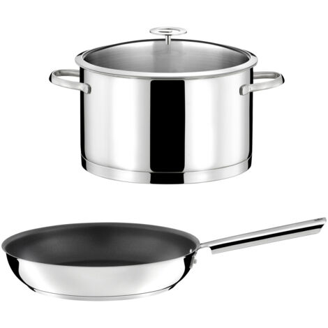 Elysée - 1 faitout inox 24cm avec couvercle et 1 poêle 28 cm revêtement céramique