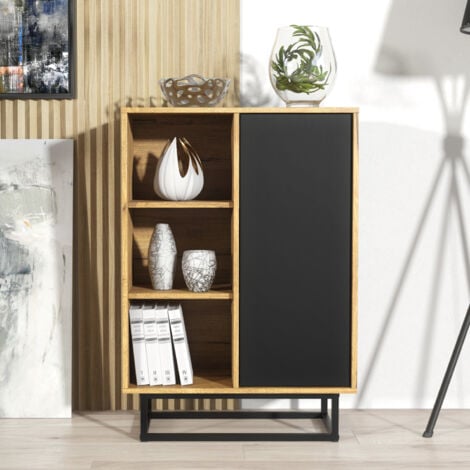 CREATIVE FURNITURE Elysian Sideboard - Dark Oak with Black Matt Doors - 100cm