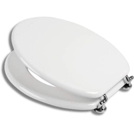 EM Originale Sedile Copri Wc Igienico Bianco Universale Tavoletta Copriwater MDF Rivestito Cerniere Regolabili 44x38X 2.8 cm