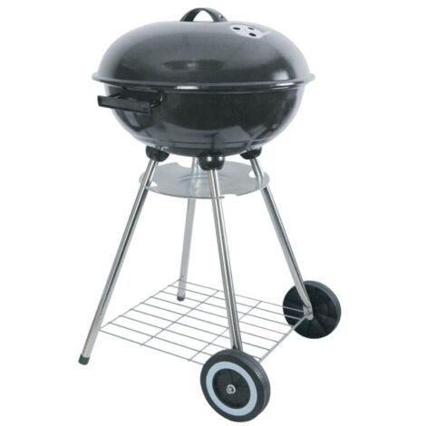 Emaille-Kugelgrill schwarz grillen ø45cm H82cm mit Rollen und 2 Ablagen Wagen