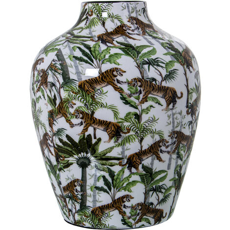 Emaille Metall Vase Tiger ° 21x28cm für alle Stile, um dem Haus eine Berührung für alle Stile zu verleihen, um dem Haus eine Note zu verleihen