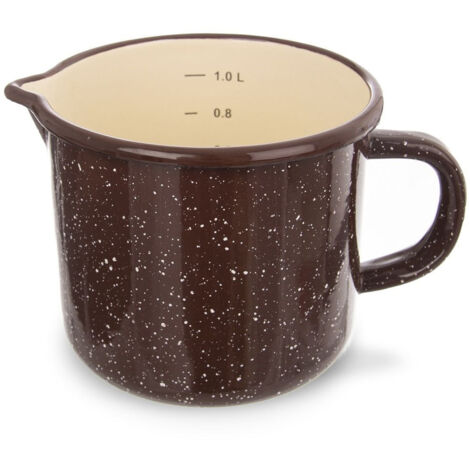 Emaillierter Becher mit braunem Messbecher BRAUN 1,2 l