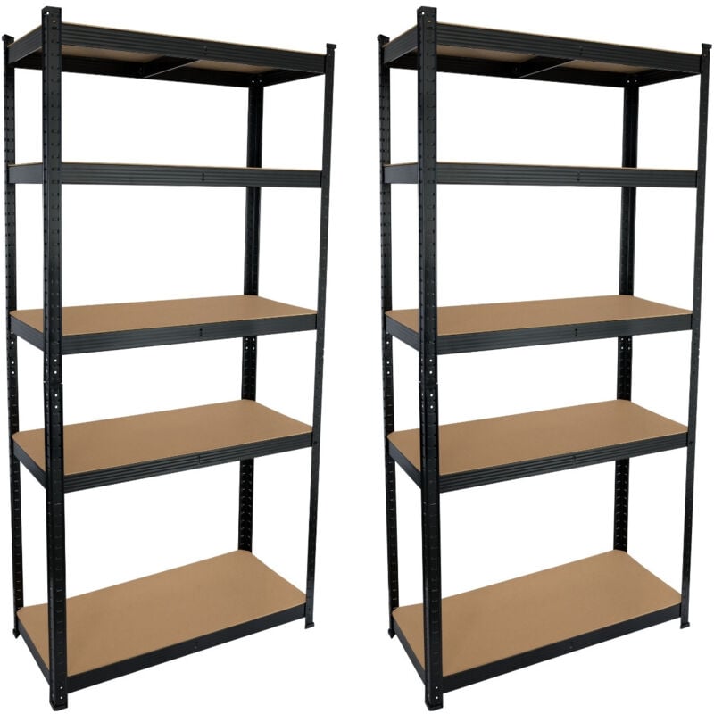 Lot 2 étagères modulaires noires avec 5 étagères réglables 180x90x40cm 875Kg 7house
