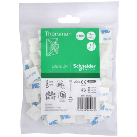 Embase auto-adhésive 19x19mm translucide pour collier serre-cable largeur 3.6mm max (blister de 100) Pa6.6mm anti-UV Thorsman