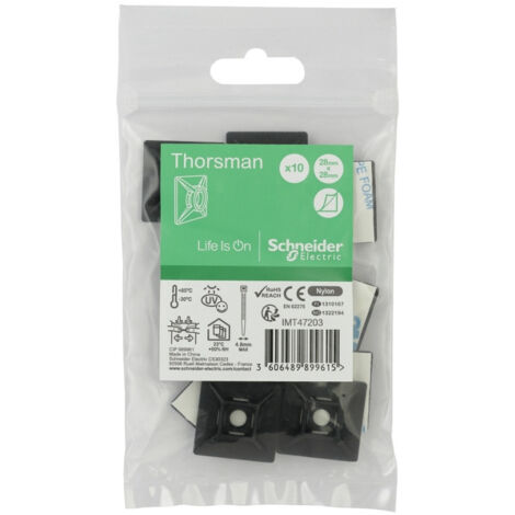 Embase auto-adhésive 28x28mm noire pour collier serre-cable largeur 4.8mm max (blister de 10) Pa6.6mm anti-UV Thorsman