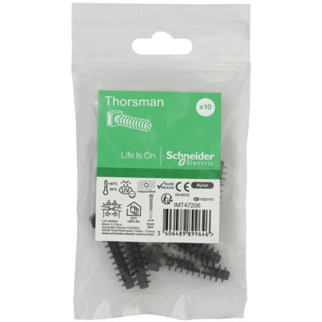 Embase cheville à frapper Ø 8mm noire pour collier serre-cable largeur 9mm max (blister de 10) Pa6.6mm anti-UV Thorsman