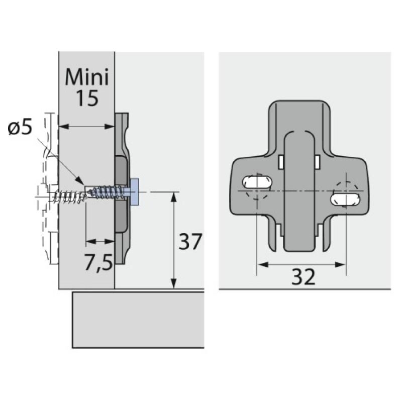 Embase cruciforme à visser Hettich Direct avec vis disposées de manière asymétrique 8099 D0 Boite de 10 Hettich