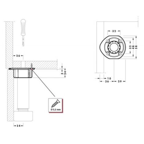 Embase H avec tourillon Ø15 pour pieds 415 - 418 - 455 - boite de 4 - CAMAR
