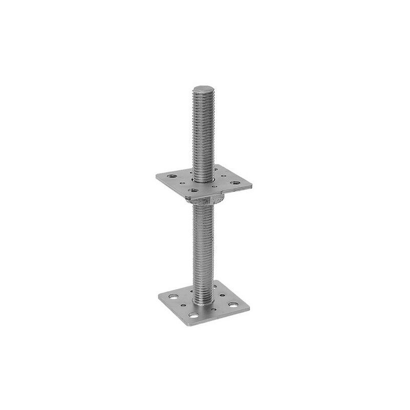 NM - Embase Pied de poteau carrée réglable par vis galvanisé à visser - 80 x 250 x 24 mm