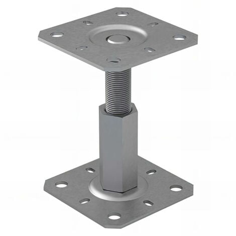 Embase pied de poteau carrée réglable - Platine 100x100 mm - Ht 100 à 150 mm - Acier galvanisé à chaud M20 - Fabrication Europe