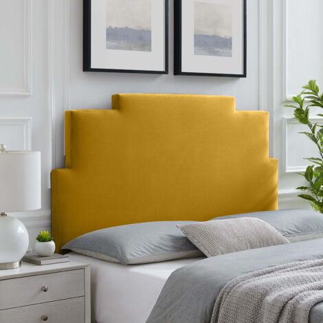 Ember Mustard Plush Super King 30 inch Strutted Headboard