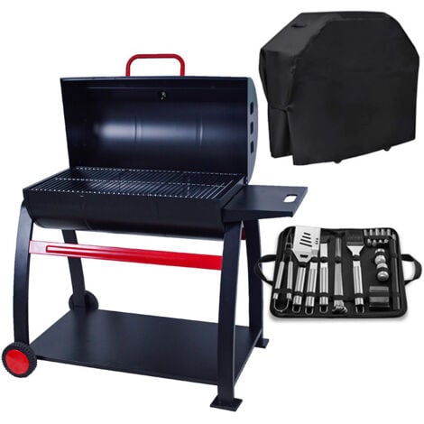 Emberman Large Barrel Barbecue with Free Heavy-Duty Cover & Deluxe BBQ Tool Set