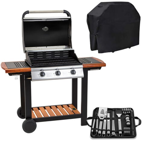 Embermann Modena 3 Burner Gas Barbecue with Free Heavy-Duty Cover & Deluxe BBQ Tool Set