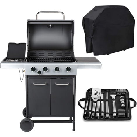 Embermann Prestige 4 Burner Gas Barbecue with Side Burner & Free Heavy-Duty Cover & Deluxe BBQ Tool Set