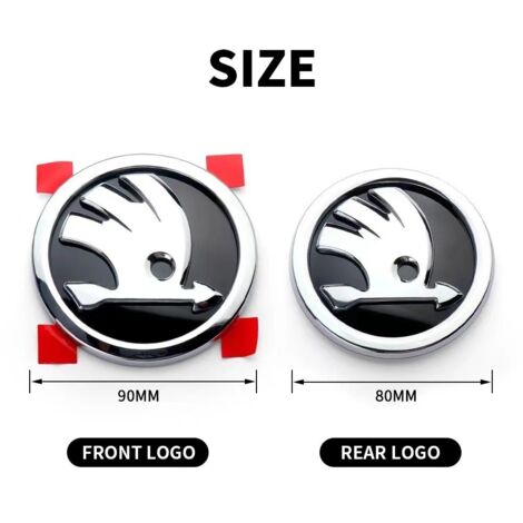 Emblema de repuesto para Skoda – Plateado y negro – Diámetro: 90 mm
