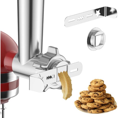 COOCHEER Embout à biscuits en acier inoxydable avec 4 formes pour Kitchenaid hachoirs, embout à biscuits avec anneau de liaison pour Bosch hachoirs, parfait pour la pâtisserie, lavable au lave-vaisselle